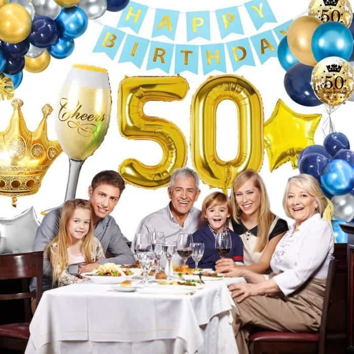 Déco Anniversaire 50 Ans Or & Noir - Bannière, Ballons Number 50, Guirlandes - Pour Fête Mémorable