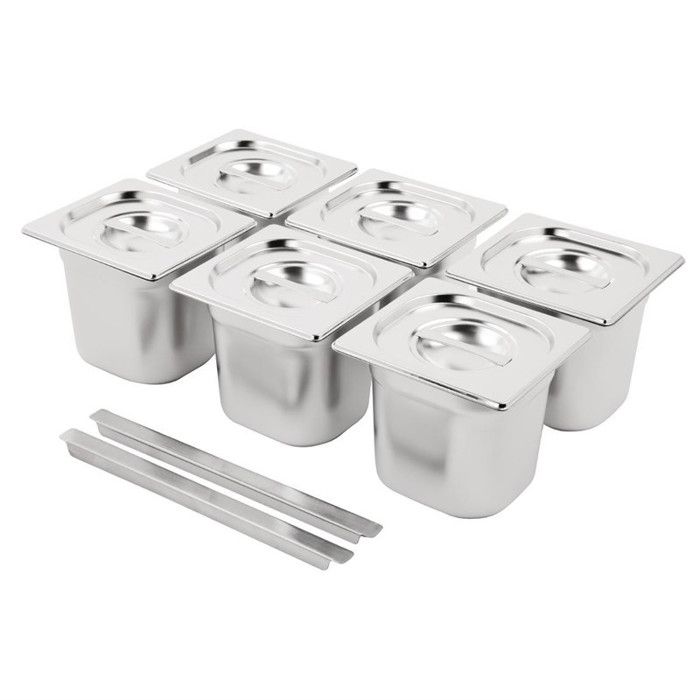 3 Pièces Bacs GN 1/2 en Inox avec Couvercle, Set de 3 Bacs Gastro Empilables Empilable Set à Panure 32,5 x 26,5 x 6,5 cm, Alimentaire, Résistant à la Chaleur, Idéal pour