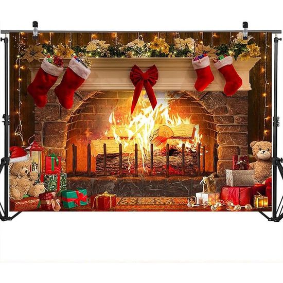 Noël Cheminée Thème De La Photographie, En Toile De Cadeau Rouge Brique Mur Des Décorations Pour La Fête De Noël De Fournitures De Fond Pour La