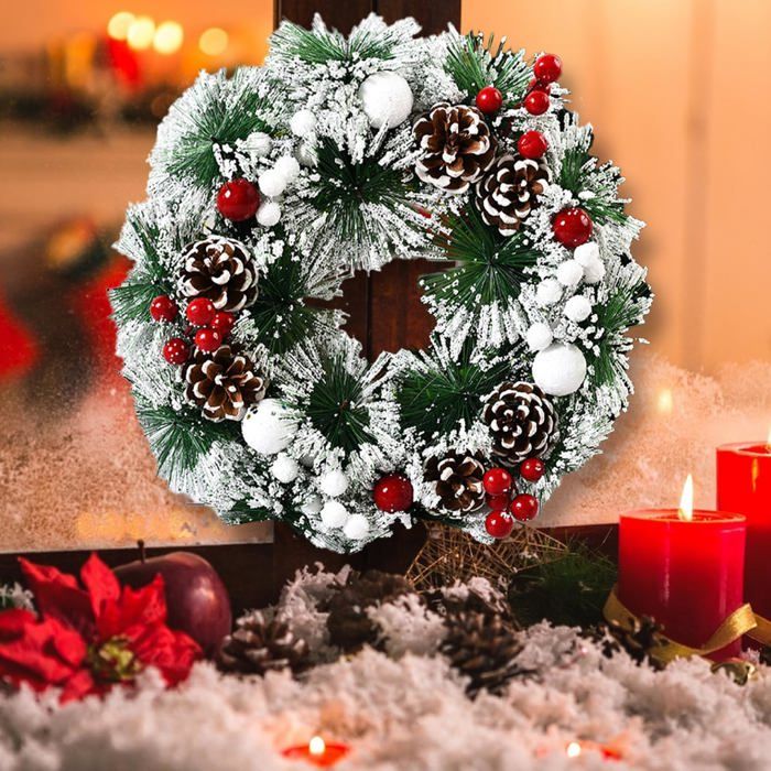 Couronne De Noël Pour Porte - 12,6 Pouces (32 Cm), Baies Rouges, PVC | Décoration Intérieure/extérieure