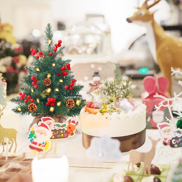 Déco De Noël Artificielle En Pot - 30 Cm Avec Pommes De Pin - Pour Maison, Bureau, Fêtes - 6