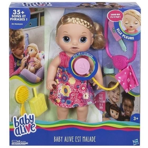 Poupon interactif BABY ALIVE Malade Blonde Pleure de vraies larmes Accessoires inclus Cdiscount Jeux Jouets