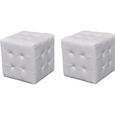 1108•MEUBLE Table de chevet Pouf cube capitonné blanc (lot de 2), 30 × 30 × 30 cm-0