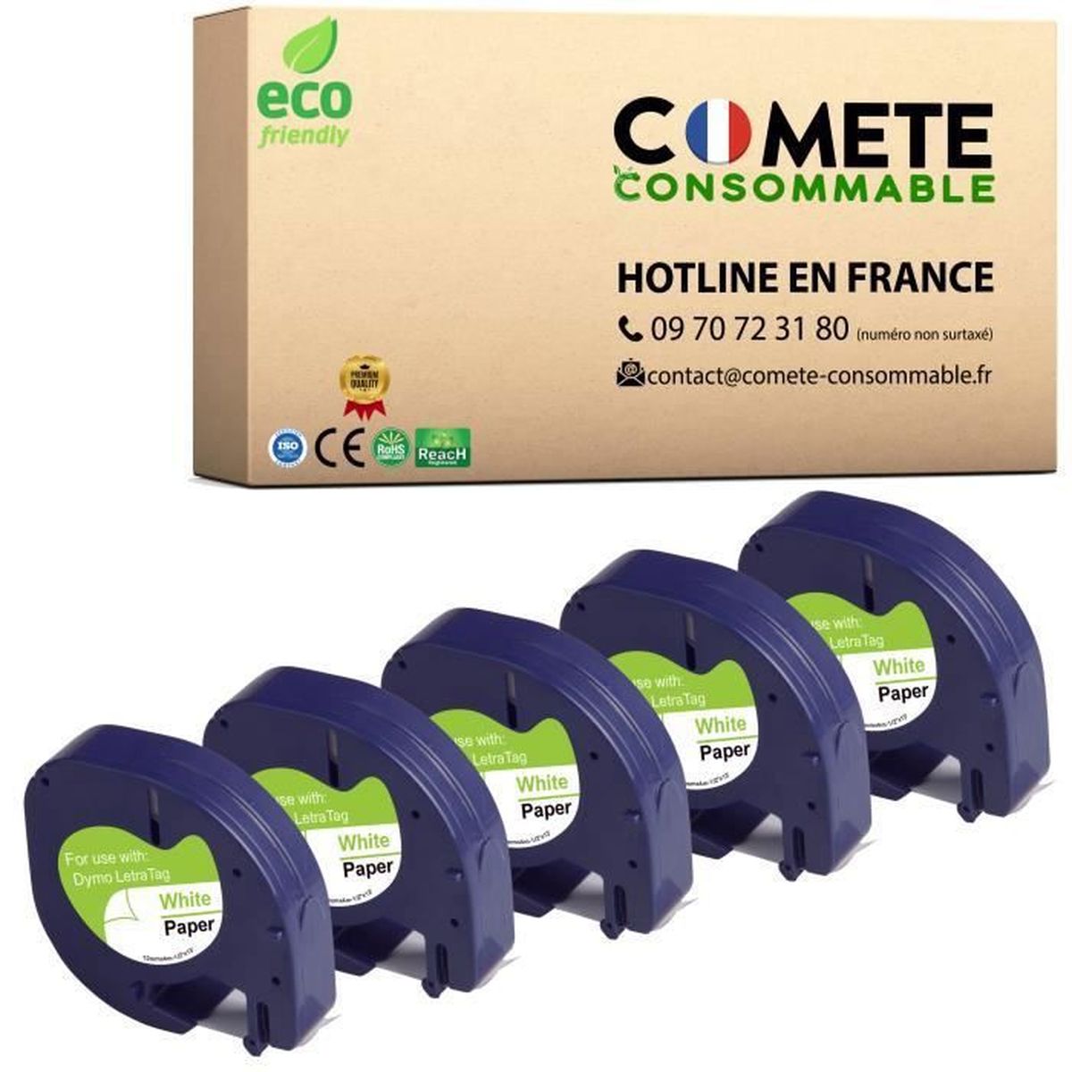 Fentec 3x Ruban pour Étiqueteuse Compatible pour Dymo LetraTag 91200 91220 S0721510 Ruban de Papier pour Dymo LetraTag LT-100H LT-100T LT-110T QX-50 XR XM 2000 12mm x 4m Noir sur Blanc 