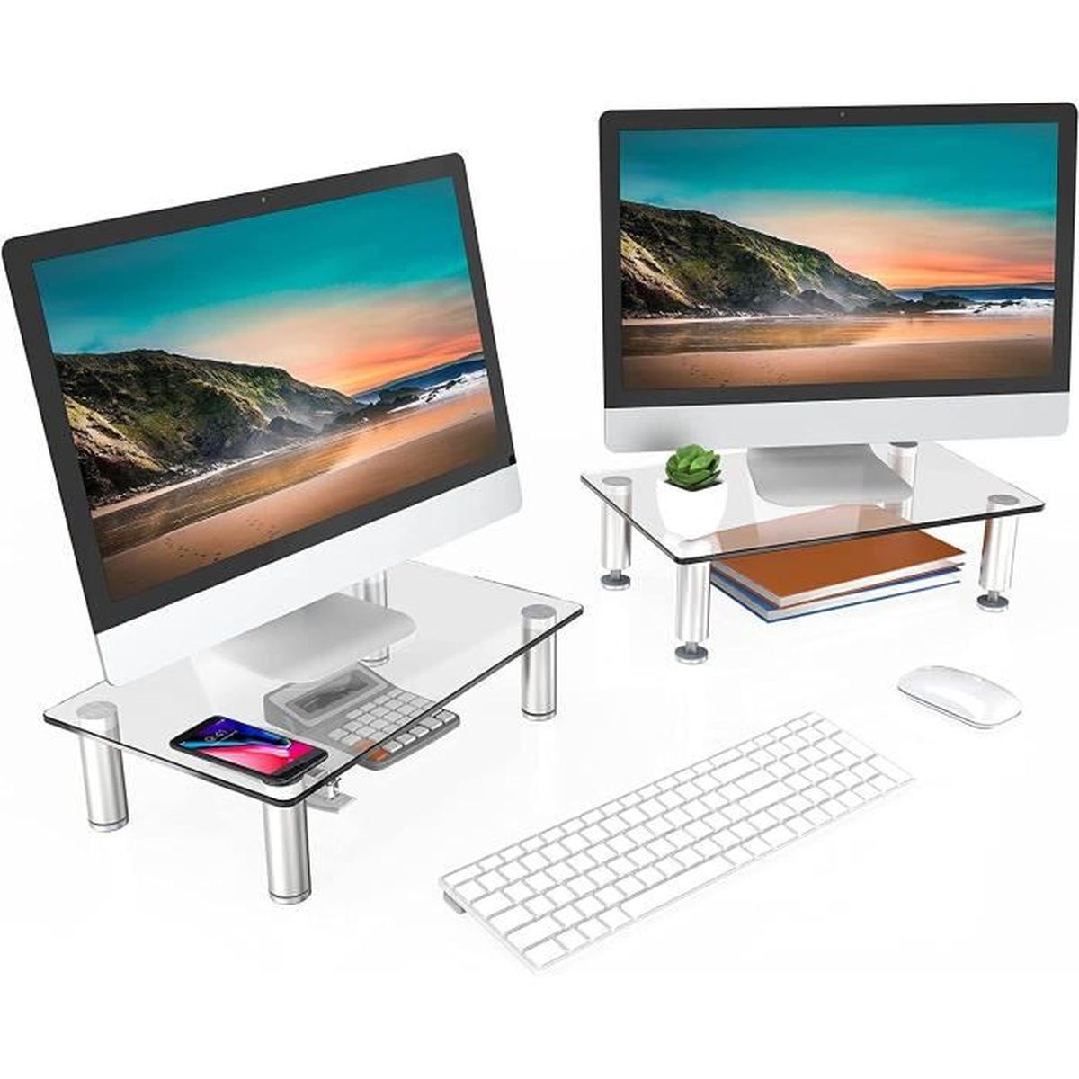 Fitueyes Support 2 Tablettes Rehausseur Ecran Moniteur Ordinateur
