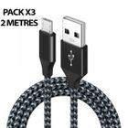 OuiSmart® Pack de 3 Câbles Micro USB 2 Mètres Noir Nylon Tressé Chargeur Data USB Compatible Samsung Galaxy S7 Edge S6 HUAWEI
