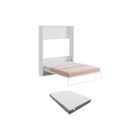 VENTE-UNIQUE Lit escamotable 160 x 200 cm - Ouverture verticale manuelle - Blanc et gris + Matelas - MALINA II