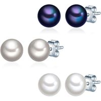Valero Pearls Clous d'oreilles pour Femme en 925 Argent sterling Perle de culture d`eau douce env. 6,0-7,0 mm Bouton Ensemble de 
