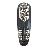 Masque Africain - Bois noir sculpté - Motif Fleurs - 50cm