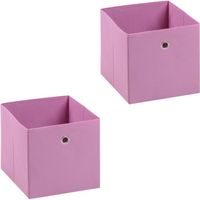 Lot de 2 tiroirs en tissu rose ELA boîte de rangement ouverte avec poignée dim 27 x 27 x 27 cm, pour linge jouets vêtements