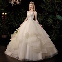 La robe de mariée principale 2021 nouvelle mariée tempérament seins halter Mori système champagne couleur simple super fée rê