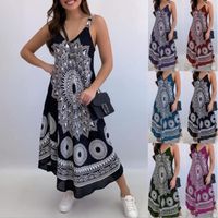 2022 Robe pour femmes, imprimé totem ethnique, à bretelles