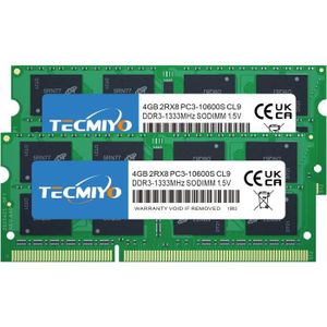 MÉMOIRE RAM Tecmiyo 8GB Kit (2x4GB) DDR3 1333MHz PC3-10600 Unb