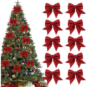 Nœud De Porte Géant Rouge Noël - Décoration Festive Pour Porte D'entrée Et Fenêtres