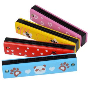 Tremolo Harmonica avec 16 Trous couvercle en bois pour enfants Instrument musique jouet educatif Instrument a vent R SODIAL