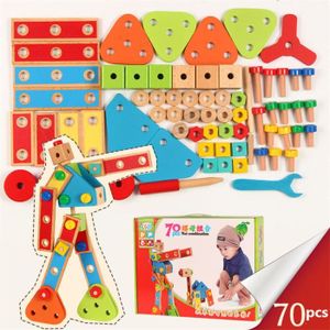 JOUET À BASCULE 70 pièces avec boîte-Assemblage'écrou bricolage pour enfants, jouet à vis en bois, kits de nuit de constructi