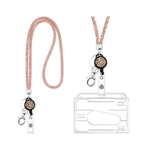 ChenRui Rose Porte-Cartes Cr/édit ID Porte-Badges Lani/ère Tour Cou Collier Sangle Strass Glitter