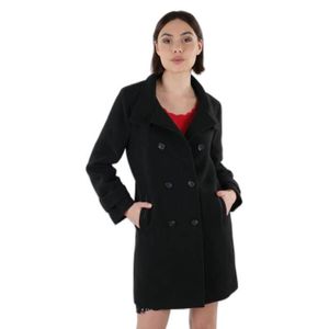 Manteau cintré suédine capuche noir femme