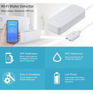 DÉTECTEUR D'INONDATION Pwshymi Dispositif d'alarme de sécurité domestique Détecteur de niveau d'eau domestique WiFi IP67 2.4GHz, quincaillerie pack