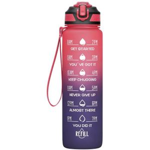 GOURDE Bouteille d'eau Gourde de Sport 1000ml, ABS 100% sans BPA, fermeture étanche, marqueur de temps, rouge et violet