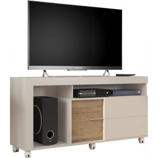 Meuble TV DRAGON 136 Cm – Pour écran Jusqu’à 55 Pouces, 6 Niches, Finition Chêne & Blanc