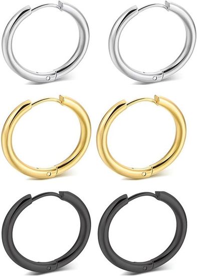Créoles En Acier Inoxydable - Lot De 6 Paires, Tailles 10/12/14 Mm - Doré Et Argenté, Pour Hommes Et Femmes