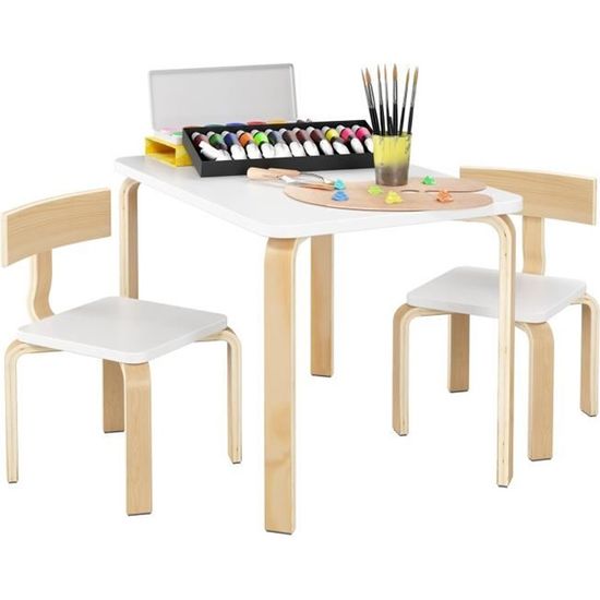 Groupe de Sièges Chaise et Tables pour Enfants Table pour Enfants avec 2 Chaises Ensemble de Meubles pour Enfants Blanc