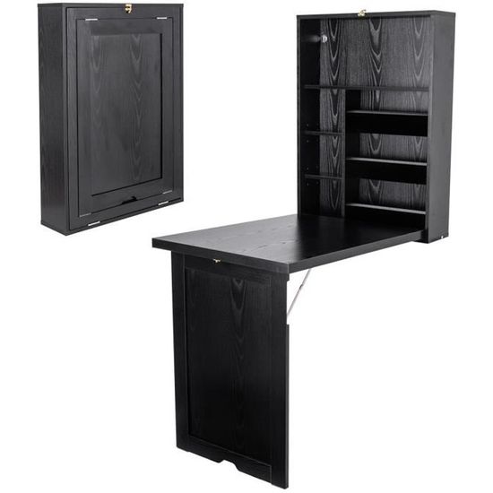 LIFEZEAL Table Murale Rabattable Avec Étagères Et Tableau Noir - Bureau Pliable 60x75cm - Blanc