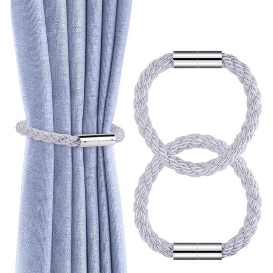 Embrasses De Rideaux Magnétiques - Lot De 4, Gris, En Soie Polyester, Fixation Sans Perçage