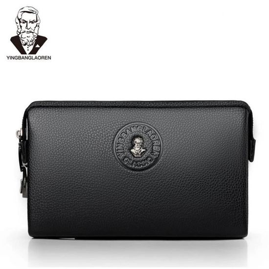Black Pochettes de luxe pour hommes grande pochette multifonction mot de passe antivol sac de t l phone en cuir v ritable