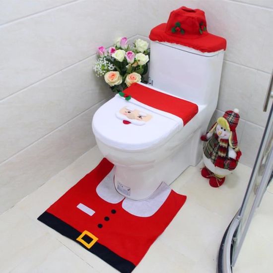 Housse De Siège De Toilette De Noël - Motif Père Noël, Bonhomme De Neige, Élan, Marron, Décoration Festive Pour Salle De Bain