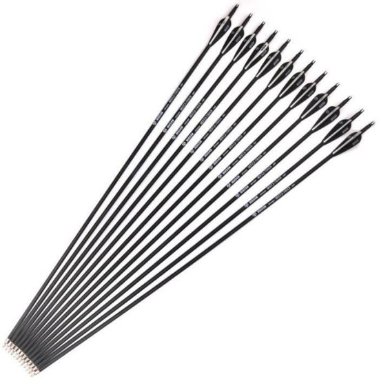 surwolf 30 Pouces Flèches de tir à l'arc en Carbone Flèches de Chasse avec Pointes Amovibles 100 Grains 500 Spine pour Arc composé et Arc Classique 12/24 pcs(12 pcs, Carbone flèches