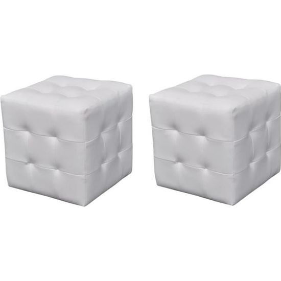 1108•MEUBLE Table de chevet Pouf cube capitonné blanc (lot de 2), 30 × 30 × 30 cm