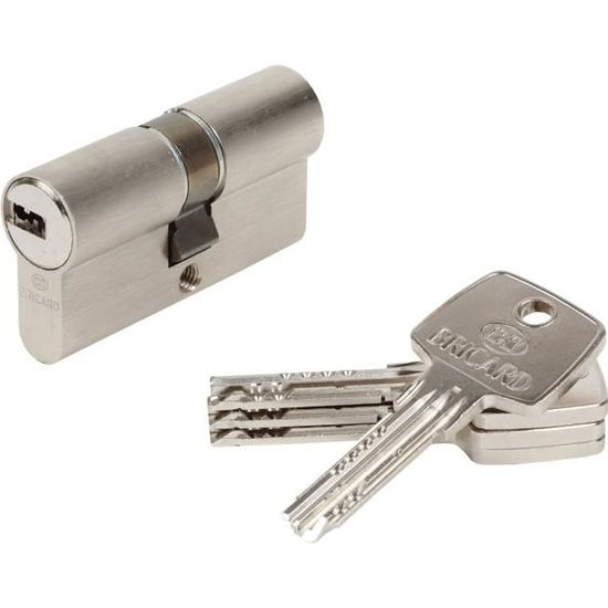 Cylindre Européen à Bouton à 5 Goupilles En Laiton Nickelé - B30 X 30 Mm - S'entrouvrant Sur N°1