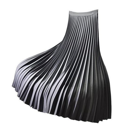 Jupe Pliss?�e ?�l?�gante Taille Haute Jupe Trap?�ze ajust?�e Drap?� Mousseline de soie Longueur de la 