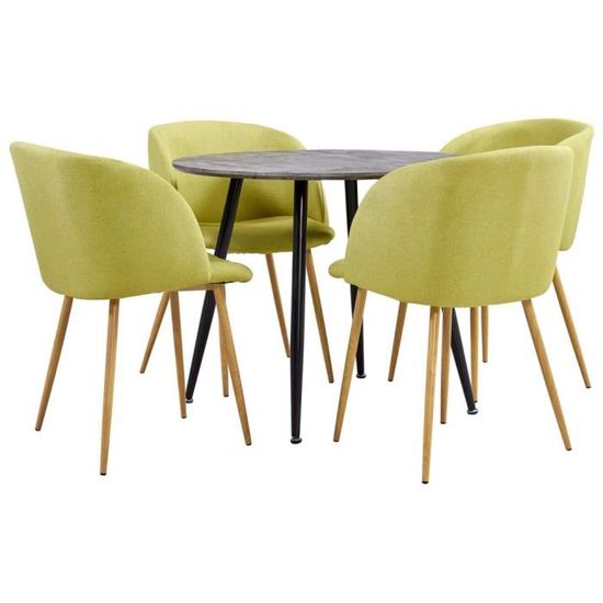 1398Maison- Ensemble Table avec 4 Moderne Scandinaves Chaises,Ensemble de salle à manger 5 pcs Tissu Vert