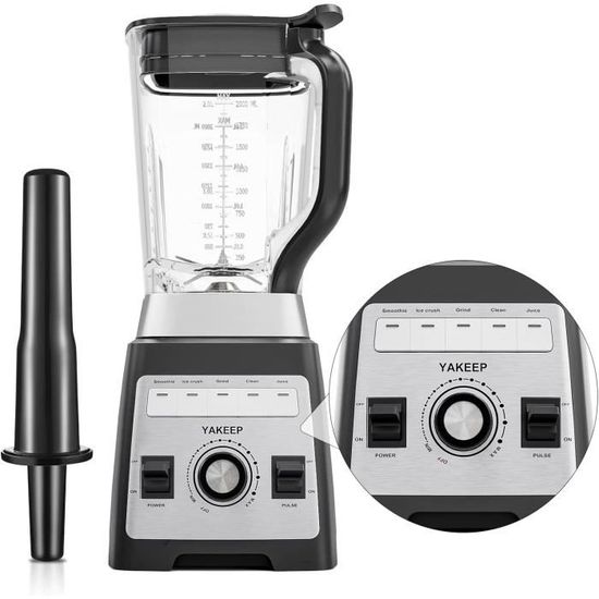 Blender Mixeur 1200W - 1.6L En Verre - 6 Lames Inox - 2 Vitesses + Pulse - Avec Tasse Portable 400ml
