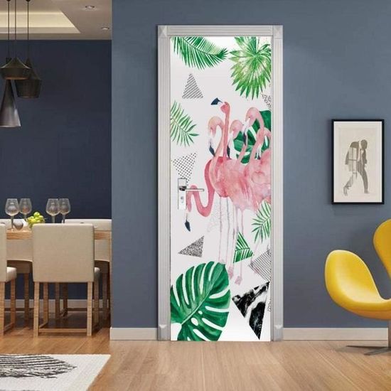 Sticker Porte Floral Jungle - Autocollant Mural PVC 70x200 Cm - Décor Amovible Et Imperméable Pour Salon, Chambre - 9