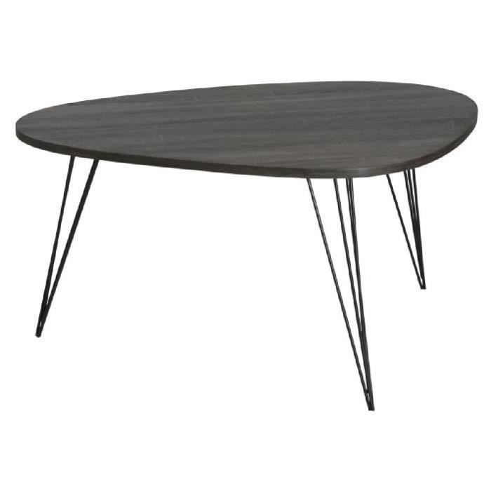 MELBOURNE Table basse scandinave en MDF placage chêne verni et métal