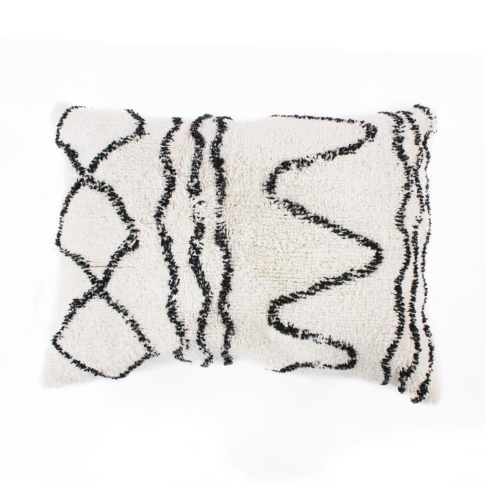 Coussin berbère Ethno - 60 x 80 cm - Beige naturel et noir