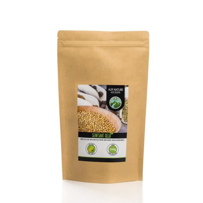 Graines de moutarde (500g), graines de moutarde jaunes et blanches 100% naturelles, séchées en douceur, sans additifs, végétaliennes