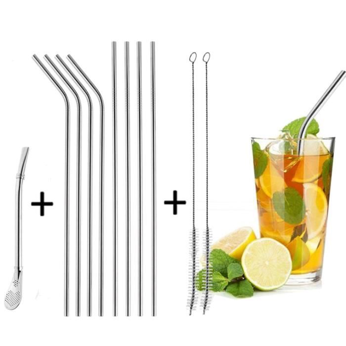 Pailles en Acier Inox,90pcs Pailles inoxydable Réutilisable inclus 1pcs Paille à Mojito pour Cocktail avec 2pcs Brosse de Nettoyage