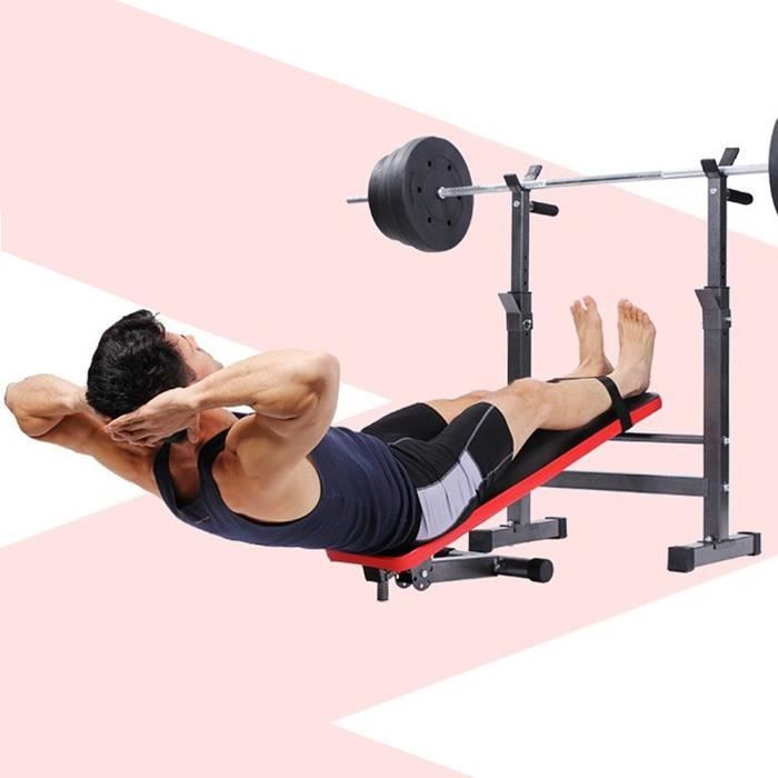 QIHEIYA Banc de Musculation Abdominaux Pliable Hauteur Réglable Noir et Rouge
