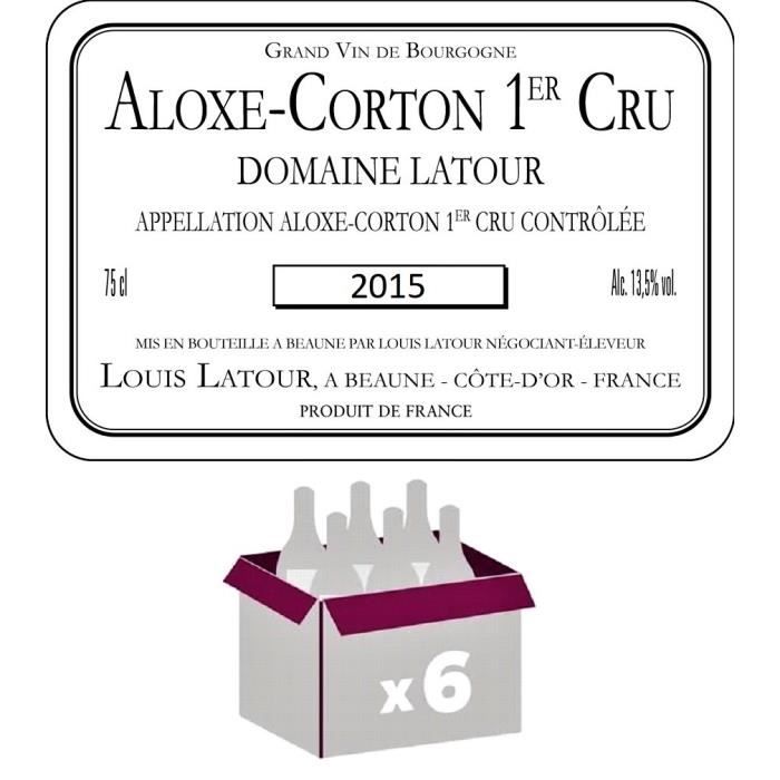 Lot de 6 Bouteilles Aloxe Corton 1er Cru 2015 Domaine Latour