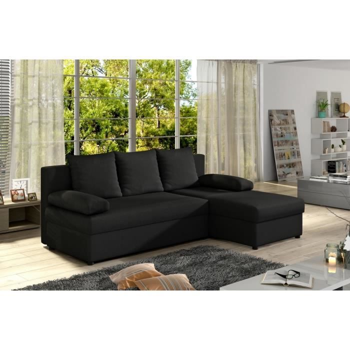 Canapé d'angle 4 places Noir Tissu Luxe Confort