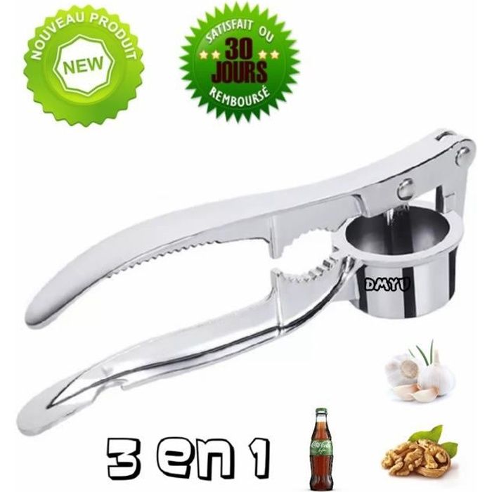PRESSE AIL EN INOX PROFESSIONNEL DMYU / PRESSE AIL EN ACIER INOXIDABLE 3EN1:CASSE NOIX / OUVRE BOUTEILLE /HACHOIR AIL MANUEL /COUPE