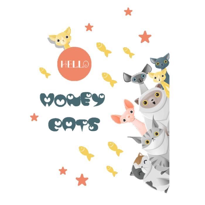 1 PC créatif non toxique amovible peler et coller belle bande dessinée chats stickers muraux papier peint Art mural affiche
