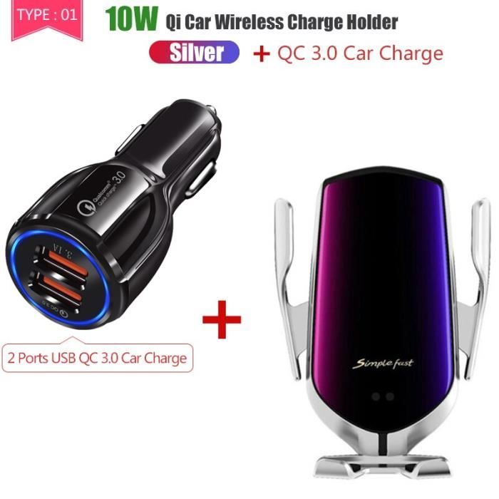15W voiture chargeur sans fil Qi téléphone rapide Charge chargeurs d'origine support d - Modèle: 10 and Charge Silver - TOWXCA05001