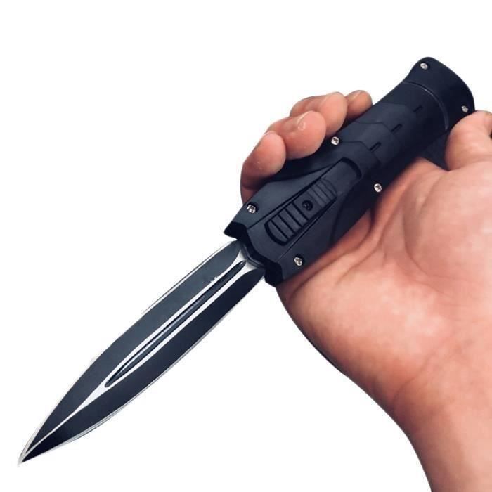 Couteau tactique de poche se pliant couteau de camping en plein air outils de sauvetage de survie(noir)