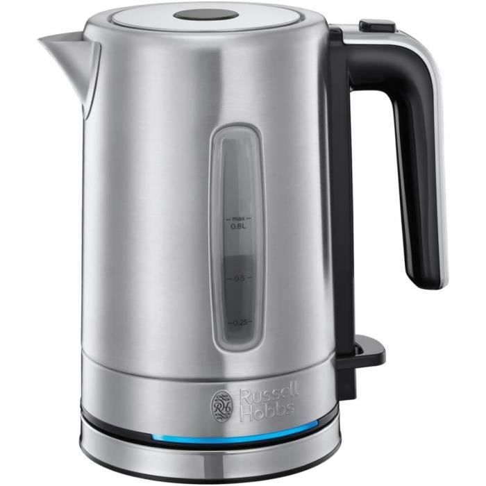 Russell Hobbs Bouilloire 0,8L, Ebullition Rapide, Filtre Anti-Calcaire Amovible Lavable, Ouverture Automatique - Inox Premium 24190-